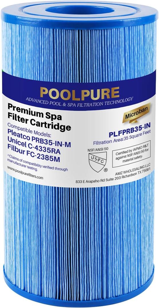 POOLPURE Antimicrobial Spa Filter Replaces Pleatco PRB35-IN-M, Unicel C-4335RA, Guardian 409-219, Filbur FC-2385M, 03FIL1300, 17-2482, 25393, 303557, 817-3501, 5 X 9 Drop in Hot Tub Filter, 1 Pack POOLPURE Antimicrobial Spa Filter Replaces Pleatco PRB35-IN-M, Unicel C-4335RA, Guardian 409-219, Filbur FC-2385M, 03FIL1300, 17-2482, 25393, 303557, 817-3501, 5 X 9 Drop in Hot Tub Filter, 1 Pack