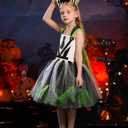 OBEEII Kids Girls Halloween Costume Black White Stripe Tulle Tutu Dress with Headband Set Carnival Fancy Dress (10-12 Years)