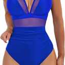 Sexy Mesh Tummy Control Full Coveragel One Piece Bathing Suit for Women (Large, Royal Blue)