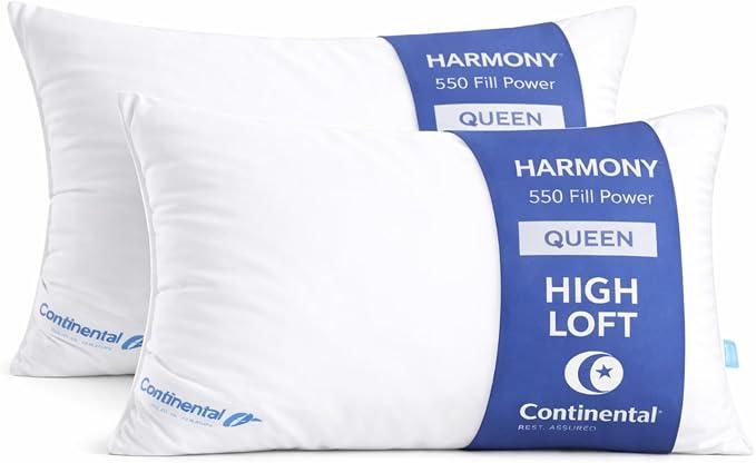 Continental Bedding Set of 2 Premium White Goose Down Pillows - 550 Fill Power (30oz.) -Firm Density - 100% Egyptian Cotton Shell - Queen Size, 20x30-inch – 400 Thread Count -Proudly Made in USA