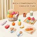 Pithfor Picnic Playset, Wooden Play Food Set for Kids Kitchen, Cutting Pretend Play Kitchen Food Toy for Toddlers Girls Boys 3 4 5 Years Old