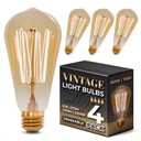 Incandescent Light Bulbs 60 Watt ST64 Style Amber & Dimmable - 4 Pack Edison Bulbs, E26 Base, 2200K Warm White, 210 Lumens, Vintage Exposed Filament, 2500 Hr Lifespan, for Indoor & Outdoor Use
