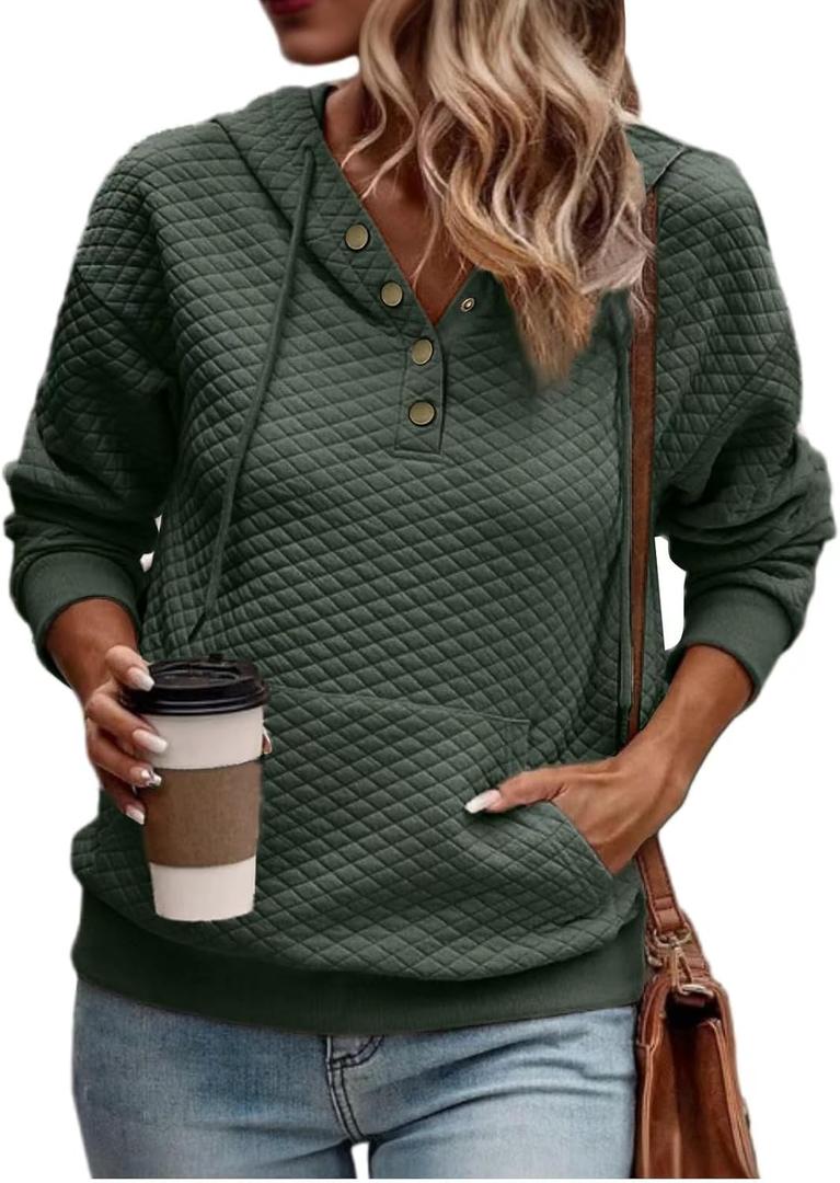 VIMPUNEC Women's Fall Casual Hoodies Trendy Long Sleeve Sweatshirt Hooded Pullover Tops with Pocket (X-Large, A Army Green)