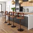 VECELO BarStools Set of 4,Kitchen Island Stools with Bentwood Back,Arm&Footrest,Counter Height Bar Chairs PU Leather Cushion Seat Adjustable Height 360Swivel,Island Chairs for Club Pub,Rustic Brown