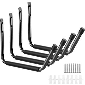 Ihomepark Heavy Duty Garage Indoor Kayak Storage Hooks Hanger, Wall Mounted Utility Hanging Cradle Rack for Canoe Paddle Board, Ladder, Folding Chairs, Hose, Bicycle and Tools (4 Pack, Black)