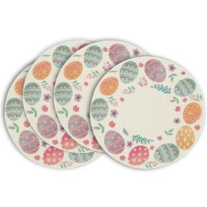 Artoid Mode Easter Round Placemats Set of 4, 14 Inch Colored Eggs Floral Spring Round Table Mats for Easter Party Kitchen Dining Decoration (Beige)
