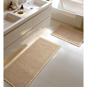 Large Waffle Bath Mat Set, Non Slip Bath Rug Set, Ultra Absorbent Bath Mats for Bathroom Decor, Extra Soft Floor Bathroom Rugs Sets 2 Piece, Washable Bath Runner Rug, Brown, 20"47" & 16"24"