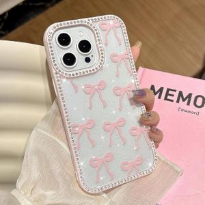 UEEBAI Flower Phone Case for iPhone 16 Pro Max Case Bow, Cute Bling Sparkly Rhinestone Phone Cover with Shiny Crystal Diamonds Fashionable Pretty Rose Aesthetic Bownot Cover - Pink Bow UEEBAI Flower Phone Case for iPhone 16 Pro Max Case Bow, Cute Bling Sparkly Rhinestone Phone Cover with Shiny Crystal Diamonds Fashionable Pretty Rose Aesthetic Bownot Cover - Pink Bow