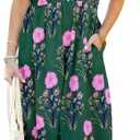Wolddress Womens Summer Dresses 2026 Casual Puff Short Sleeve V Neck High Waist Flowy Long Maxi Dress (Green, M)