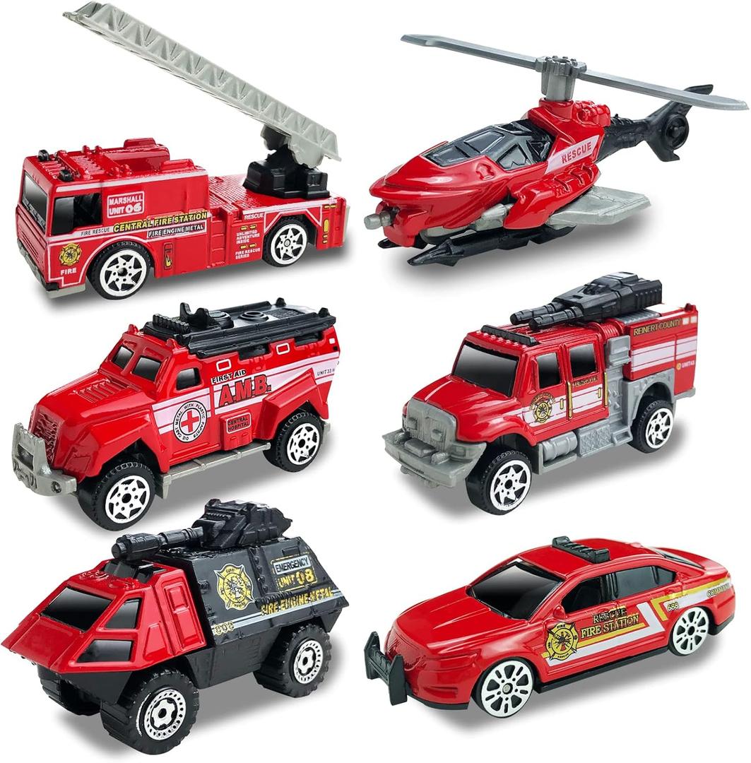 6 Pack Diecast Fire Trucks for Toddlers 3-5, Alloy Metal Fire Truck Toy for Boys 3 4 5 6 7 Years Old, Mini Fire Engine Car Toys City Emergency Vehicles for Kids Boys Girls Birthday Easter Gifts