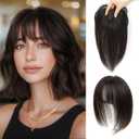 Hair Toppers for Women Real Human Hair Toppers with Thinning Hairpieces for Women with Bangs 10 Inch Human Hair Topper for Cover Gray Roots (2#) (Dark Brown)