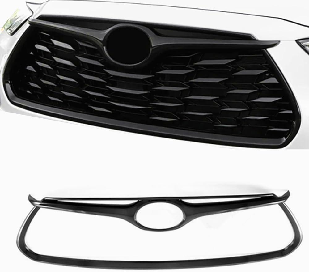 Karmoxs Front Grill Bumper Grille Trim Fit for Toyota Highlander 2020 2021 2022 2023 2024 2025 Mesh Grill Glossy Black