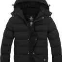 Wantdo Men's Hooded Winter Coat Warm Puffer Jacket Thicken Cotton Coat with Removable Hood (Large, Black)