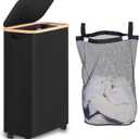 75L Slim Laundry Hamper with Wheels,Clothes Hamper for Laundry,Laundry Basket with Lid & Inner Bag,for Laundry Room, Bedroom, Dormitory Organization,Black