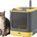 Upgraded Fully Enclosed Cat Litter Box with Lid, Covered Cat Box Enclosure, Anti-Splashing Easy to Clean Kitty Litter Boxes with Drawer, 3 Modes can Use from Kitten to Adult(Yellow&Grey)