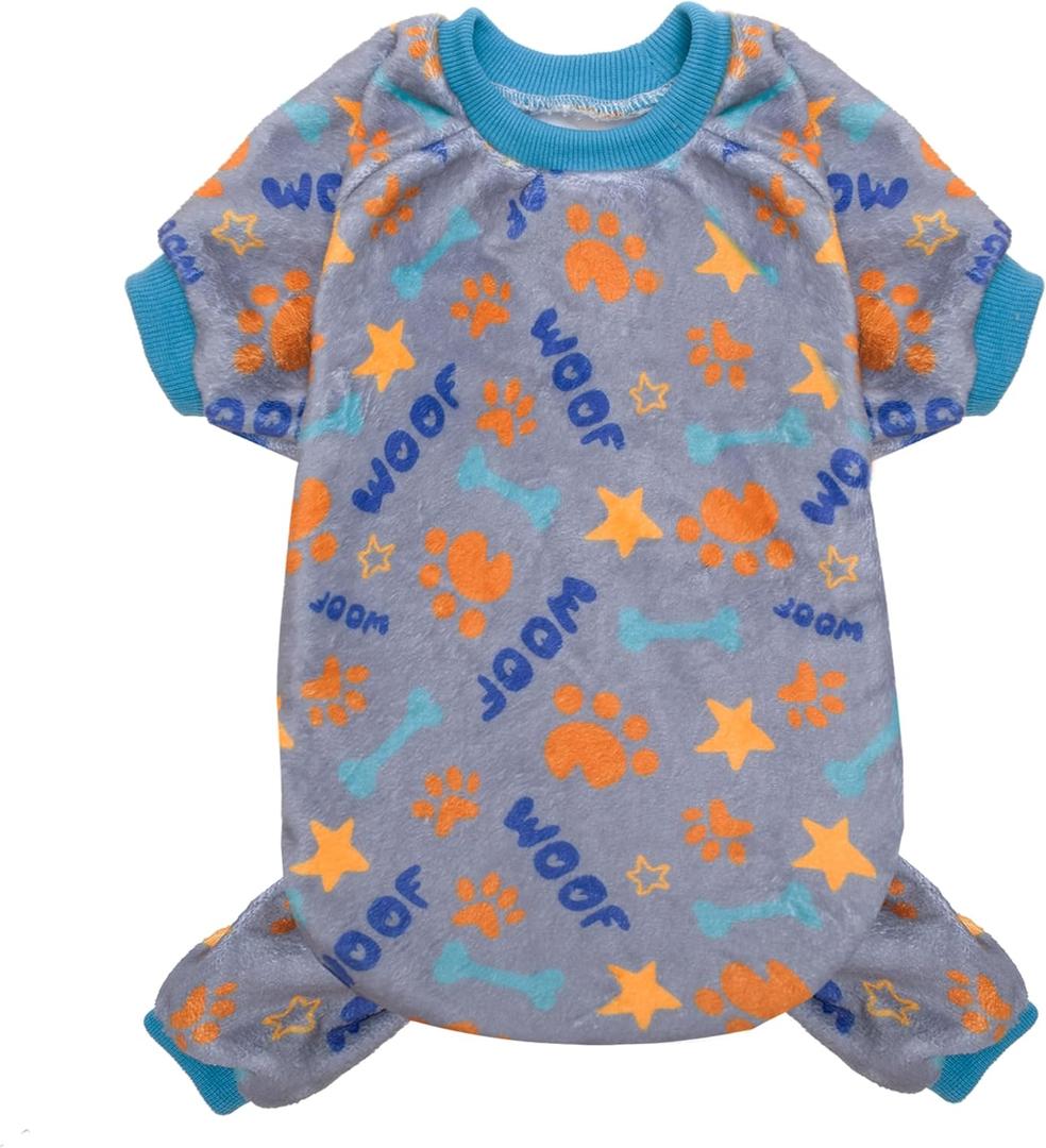 Dog Pajamas for Small Dogs, Winter Warm Dog Pjs Clothes Puppy Apparel for Cold Weather, Fleece Cute Paw Pattern Pet Onesies Jumpsuit for Dogs Puppy Cats Indoor Outdoor