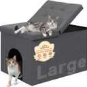 Cat Litter Box Enclosure Furniture for Odor Control, Hidden Cabinet Cat Litter Box Furniture Ottoman with Flip-Up Lid,Cats Litter Box Bench with Storage Space, Dog Proof (Grey, Large)