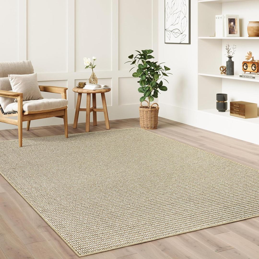 COSOSA Faux Jute Non-Slip Area Rug, 4x6 Washable Pet-Friendly Floor Mat for Living Room, Bedroom, Entryway, Machine Woven Durable Scratch Resistant Carpet, Cream Beige/Brown