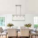 Lanhall 4-Light Dining Room Light Fixture Farmhouse Chandelier Brushed Nickel Modern Kitchen Island Pendant Lights Rectangular Hanging Lights Adjustable Height Metal E26 Base
