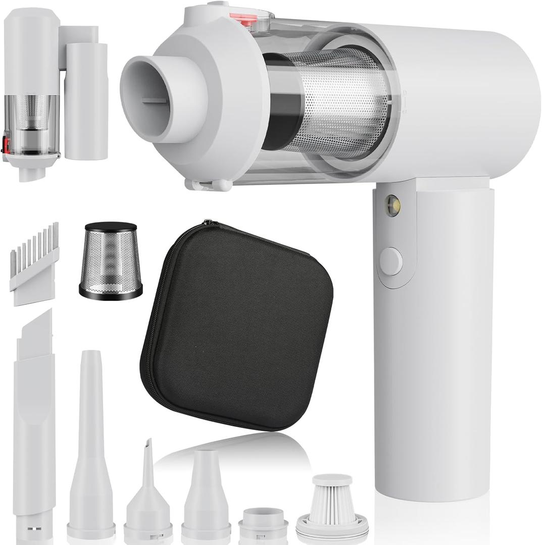 Handheld Car Vacuum Cleaner 16000PA Vacuum Cleaner and Air Duster Portable High Power Cordless Multi-Nozzles for Car, Home, Office, Pet (White)