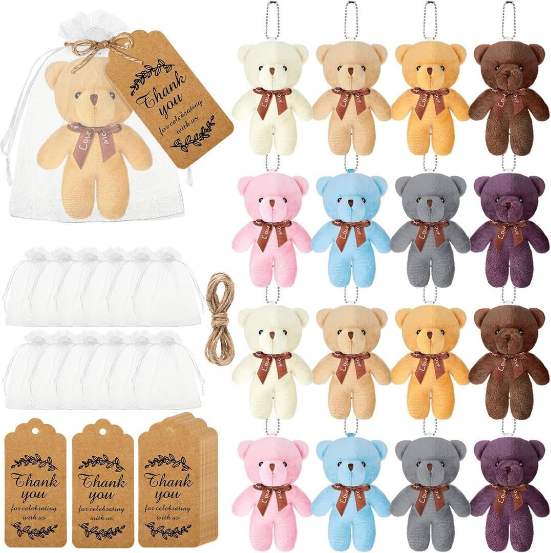 40 Sets 4.7 Inch Mini Stuffed Plush Bear Bulk Small Stuffed Animals Bear Doll Tiny Keychain Animal Ornament with Thank You Tags for DIY Crafts Birthday Gifts Wedding Party Favors(Retro Colors)