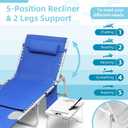 Yestomo 3-in-1 Sun Tanning Chair with Face Holes, Breathable Chaise Lounge Chair Outdoor, 5-Position Recliner, Lay Flat, Folding Side Table, Removable Pillow, Max 330lbs, Beach, Patio, Camping, Blue