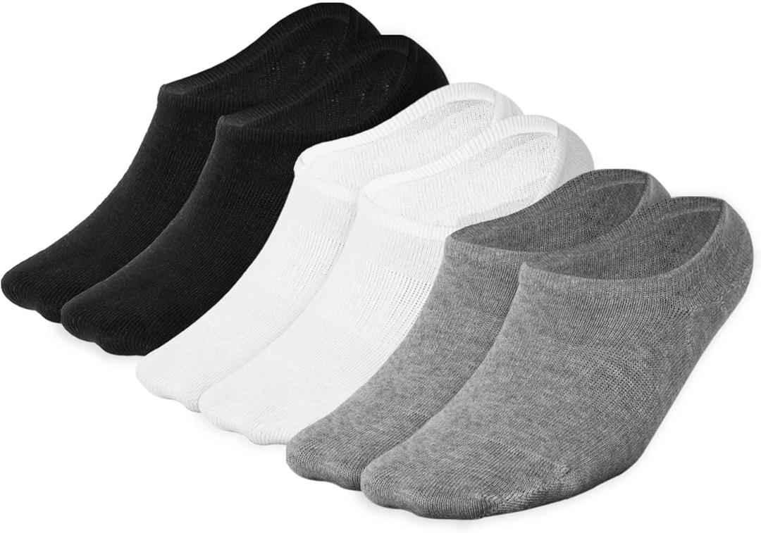 Short Low Cut No Show Socks, Anti-Slip Silicone Bands, Ankle Socks for Women and Men Athletic Sports Running (6 Pack) (Small, White-black-grey)