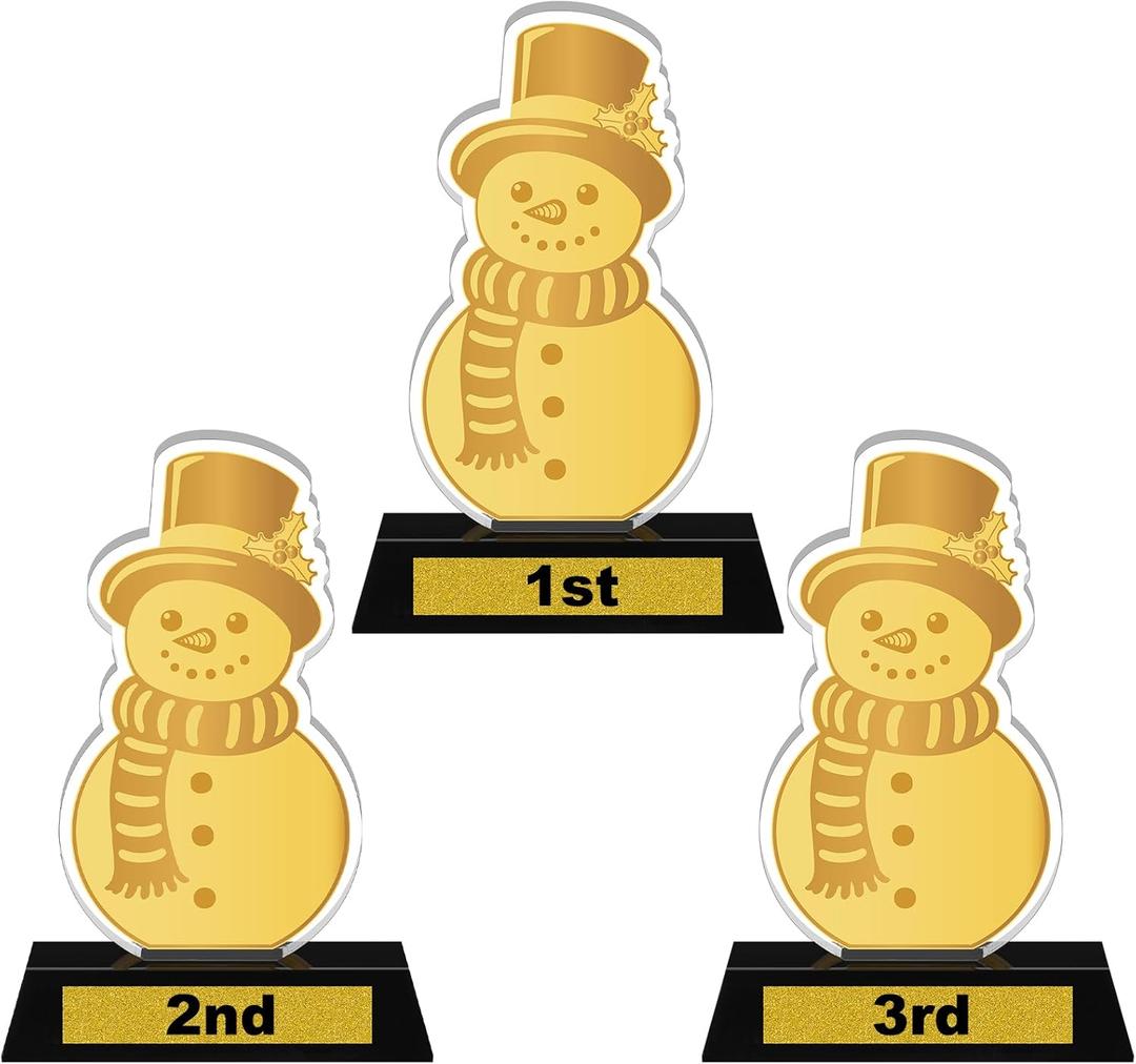 3 Pcs Christmas Contest Trophy Set Acrylic 1st 2nd 3rd 5.3'' Funny Santa Snowman Trophy Party Award for Xmas, Black Acrylic Base