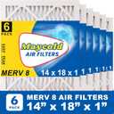 Maycold MERV 8 14x18x1 Furnace Air Filters (6-Pack), Pleated HVAC AC Filters  Actual Size: 13.70 x 17.70 x 0.75, For Residential or Office Use, Individually Wrapped in Plastic