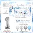 Winter Onederland 1st Birthday Decorations, Arctic Polar Animals Blue Silver Balloon with Backdrop Cake Topper One High Chair Banner Number 1 Foil Balloon for Boys Girls 1st Birthday Party