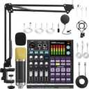 Podcast Equipment Bundle: SN800 Audio Mixer with XLR Mic, Auto Ducking, 16-Level DeNoise, 4000mAh Battery, for Streaming, Singing, Recording, Compatible with Phone/PC/Bluetooth/Instruments (black)