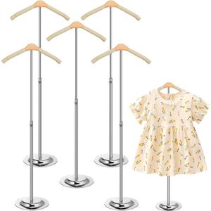 Huaerle 5 Pcs Child T Shirt Display Stand Adjustable Clothes Rack Display Flexible Shoulder Stand Portable Clothes Hanger Clothing Hanging Rack for Garment Coat Retail Vendor, Height 16-27.9In (Beige)