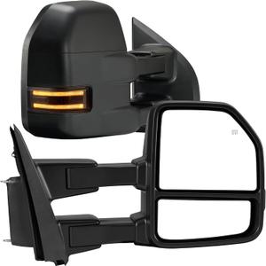 Tow Mirrors Compatible with 2015-2020 Ford F150 F-150, Extended Trailer Towing Side Mirrors w/Smoked Turn Signal & Ambient Temp Sensor(for 2019+), Puddle Light, Power Heated, 22PIN, Black