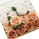 Ling's moment Artificial Flowers, 16pcs Burnt Orange Ombre Faux Silk Roses with Stems, 3.5" Fake Terracotta Flowers Bulk for DIY Wedding Bouquets Centerpieces Party Baby Shower Home Decoration