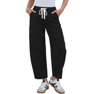 GRAPENT Barrel Jeans for Women Trendy High Waisted Cropped Baggy Wide Leg Pull On Elastic Waist Stretchy Denim Pants XL