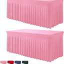 Table Skirts for Rectangle Tables 6ft - 2 Pack One-Piece Pink Tablecloths and Skirt, Wrinkle Resistant Ruffles Elastic Cover for Banquets, Weddings, Events, Parties (72" x 30" (Rectangular) 2Pack)