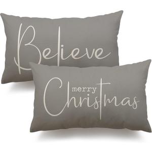DFXSZ Christmas Throw Pillow Covers 12x20 Inch Set of 2 Merry Christmas Farmhouse Decorations Believe Holiday Decor Throw Cushion Case for Home Couch (B4)