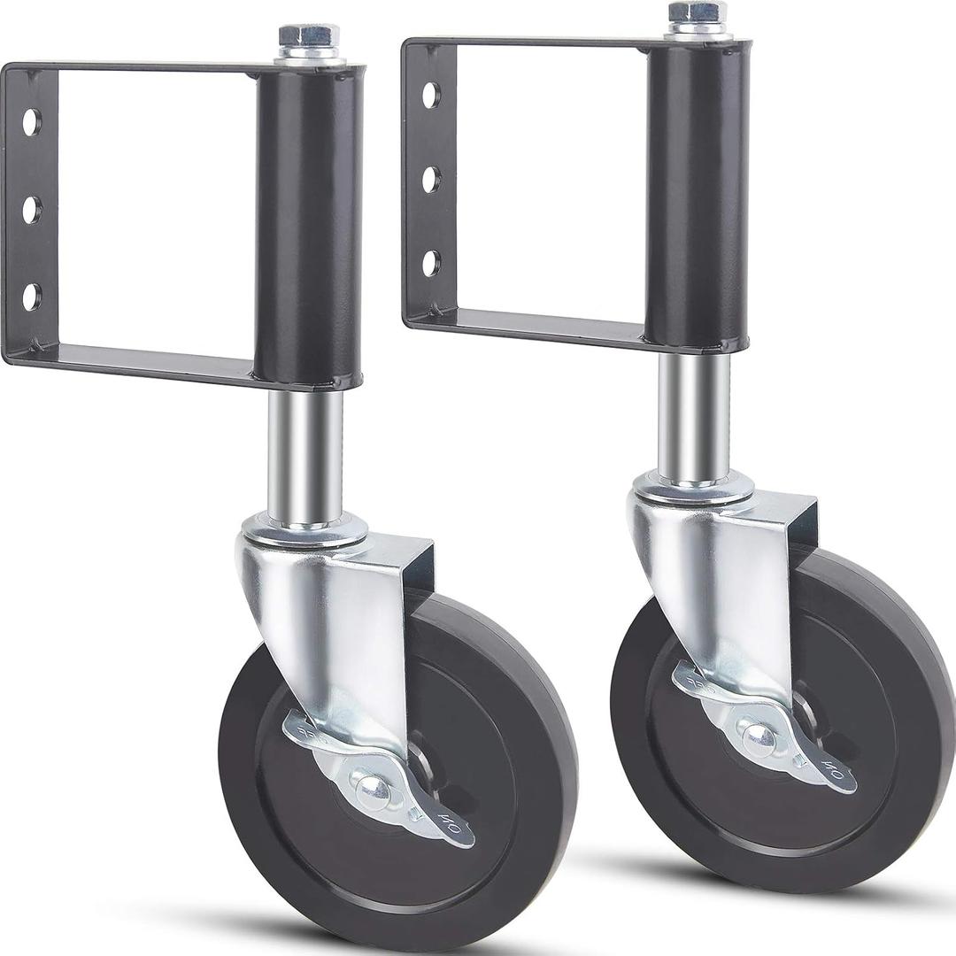 Ronlap Gate Wheels for Wooden Gate, Gate Caster Wheel Spring Loaded for Metal Tube Swing Gate Fence Gate Wheel for Gates Heavy Duty Farm Vinyl Gate Rollers, 220 Lbs, 4 Inches with Brake, 2 Pack, Black
