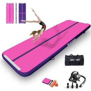 AKSPORT Gymnastics Air Mat Tumble Track Tumbling Mat Inflatable Floor Mats with Air Pump for Home Use/ Tumble/ Gym/ Training/ Cheerleading/ Parkour/ Beach/ Park/ Water (10ftx3.3ftx4inch, Fuchsia)