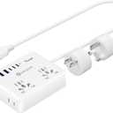 Universal Travel Adapter, Kakyanill European Travel Plug Adapter, EU/UK/AU/Plug Adapter, 4 AC Outlets, 6 USB Ports (3 USB C), 5ft Flat Extension Cord, Compact for Travel