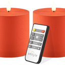 Orange Plastic Battery Operated Flickering Frosted Flameless LED Pillar Candles with Remote Set of 2 for Decor Home Ambience