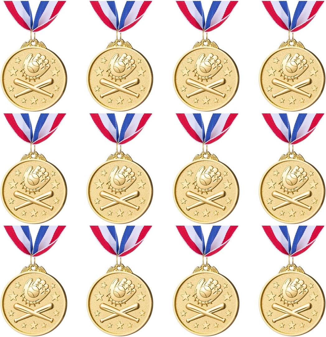 Abaokai 12 Pieces Baseball Medals for Award,Softball Medals for Kids Sports Baseball Games, Party Favors, 2 Inches