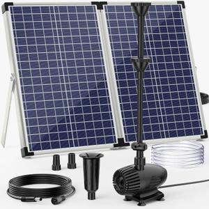 POPOSOAP 70W Solar Pond Pump,Solar Fountain Pump 580GPH Adjustable Flow, Outdoor Solar Water Pump with 17Ft+10Ft Cord & 6.6Ft PVC Tubing for Ponds, Fountain Waterfall & Backyard Decor
