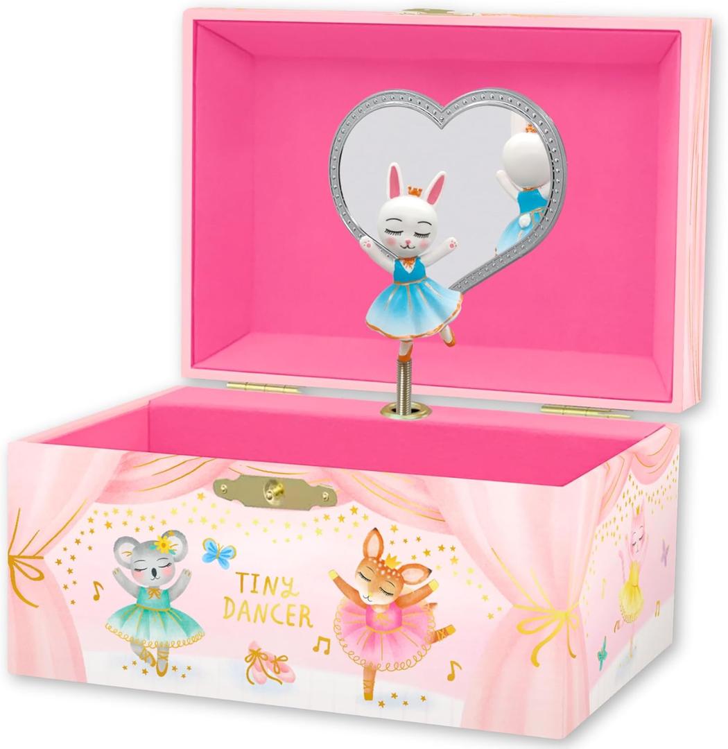 Musical Ballerina Jewelry Box for Girls - Kids Jewelry Box with Spinning Ballerina, Easter Gifts for Girls, Ballerina Toys - 6 x 4.7 x 3.5 in