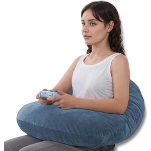 QUEEN ROSE Reading Pillow, Gaming Pillow for Lap, Sitting in Bed or Sofa, Extra Arm Rest for Reading, Playing or Crocheting, Soft Velvet Blue