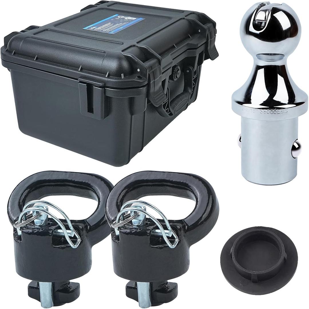 60618 Upgraded 38k Puck System Gooseneck Hitch Ball Kit with Case for 2013-2025 Dodge Ram 2500 3500, 2-5/16 in Hitch Ball for Truck Bed with 2 Gooseneck Safety Chain Anchors