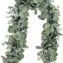 Winlyn 5.9' Long Faux Silver Dollar Eucalyptus Leaves Greenery Artificial Garland in Grey Green for Wedding Arch Swag Backdrop Doorways Table Runner Indoor Outdoor