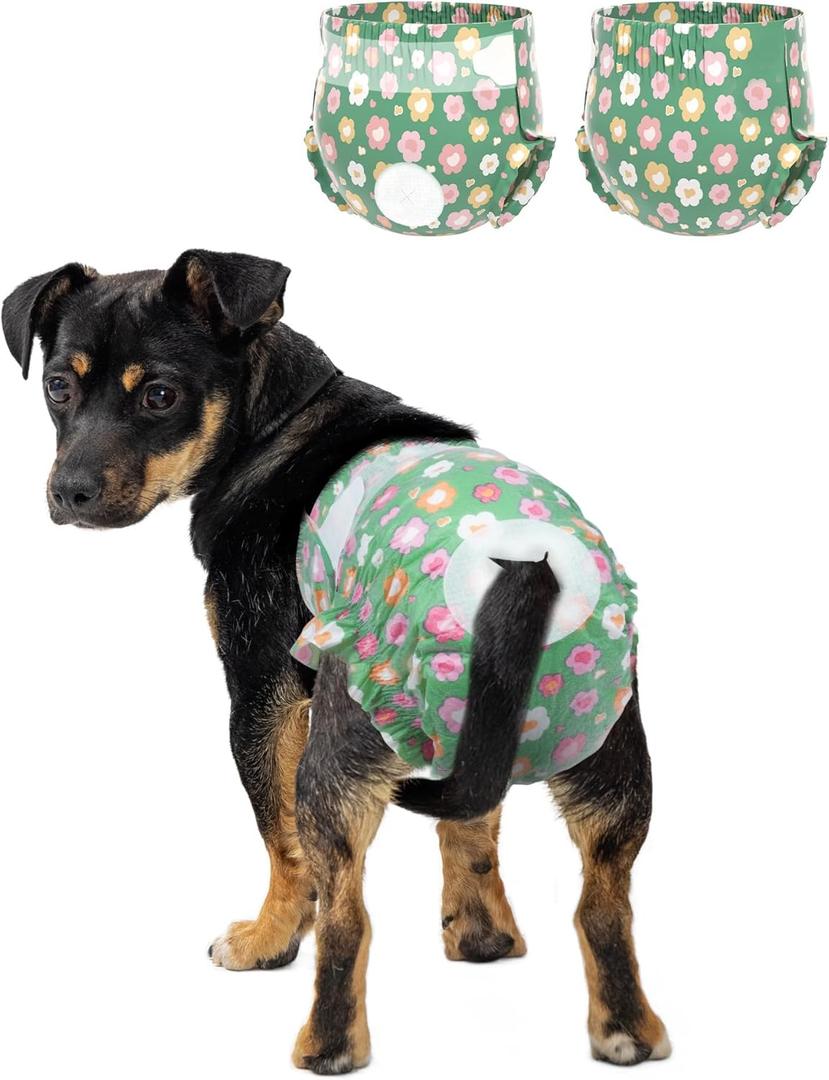 Pet Soft Dog Diapers Female, Disposable Doggie Diapers for Female Dogs, Puppy Diaper with Adjustable Foam Tail Hole(Green,24XS) (X-Small(24Pcs))