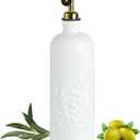 Sweejar 18 Oz Oil Dispenser for Kitchen with Gravity Spout, Ceramic Olive Oil Dispenser Bottle, Relief Opaque Vinegar Container for Evoo, Vinegar, Soy Sauce, Pack of 1(White, Gold Spout)