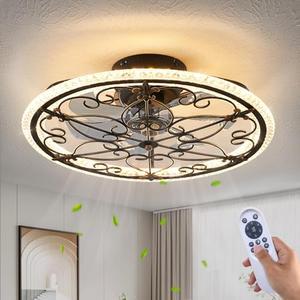 Dalouguan Rustic Black Caged Ceiling Fan with Light, Farmhouse Caged Ceiling Fan with Remote, LED Low Profile Ceiling Light for Bedroom Kitchen Living Room